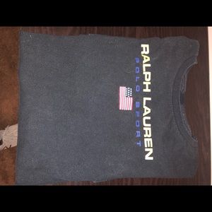 VINTAGE POLO SPORT T SHIRT SPELL OUT LOGO W FLAG